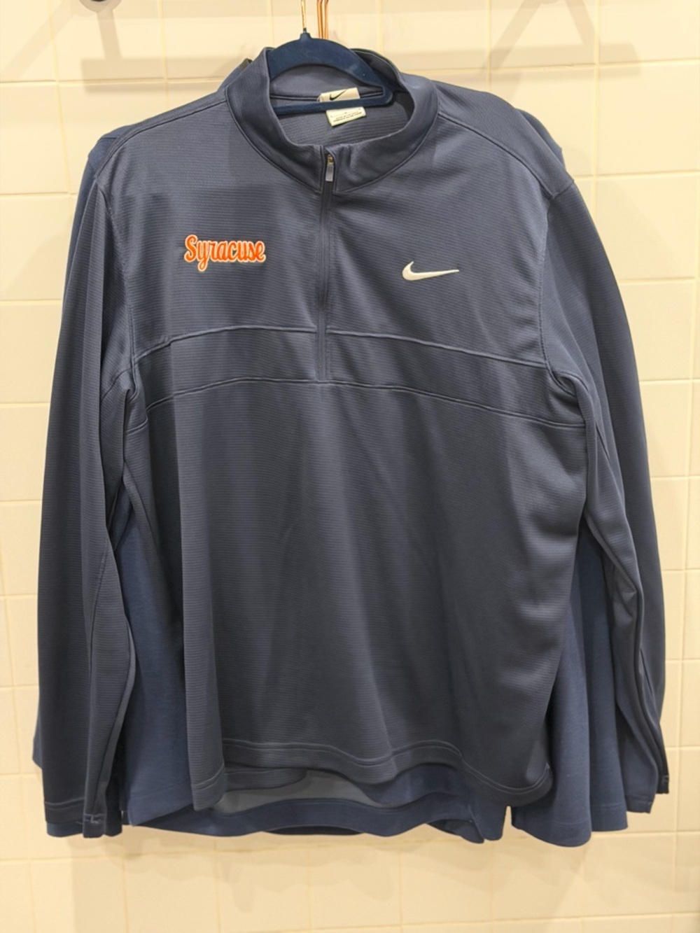 Nike Navy Quarter-Zip Pullover with Orange Syracuse Script